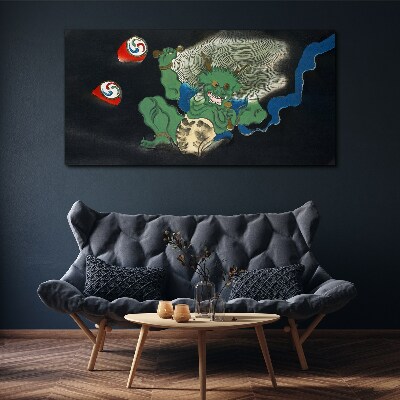 Tableau imprimé sur toile Démon vert avec un tambour