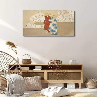 Tableau sur toile Une rencontre parmi les arbres en fleurs