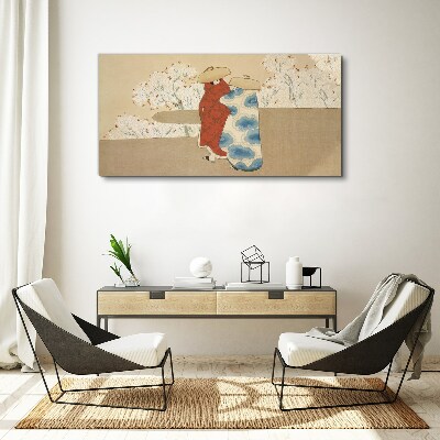 Tableau sur toile Une rencontre parmi les arbres en fleurs