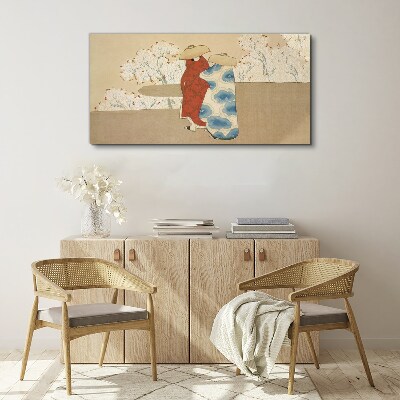 Tableau sur toile Une rencontre parmi les arbres en fleurs