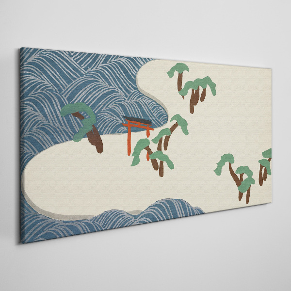 Tableau sur toile Vagues calmes avec portail torii