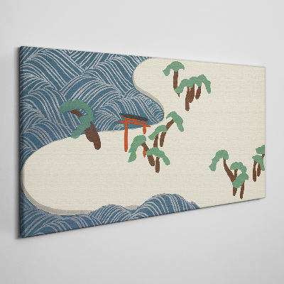 Tableau sur toile Vagues calmes avec portail torii
