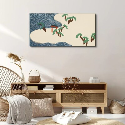 Tableau sur toile Vagues calmes avec portail torii