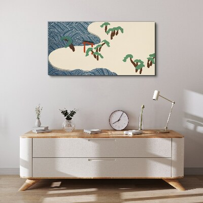Tableau sur toile Vagues calmes avec portail torii