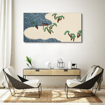 Tableau sur toile Vagues calmes avec portail torii
