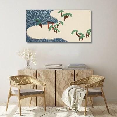 Tableau sur toile Vagues calmes avec portail torii