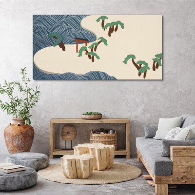 Tableau sur toile Vagues calmes avec portail torii