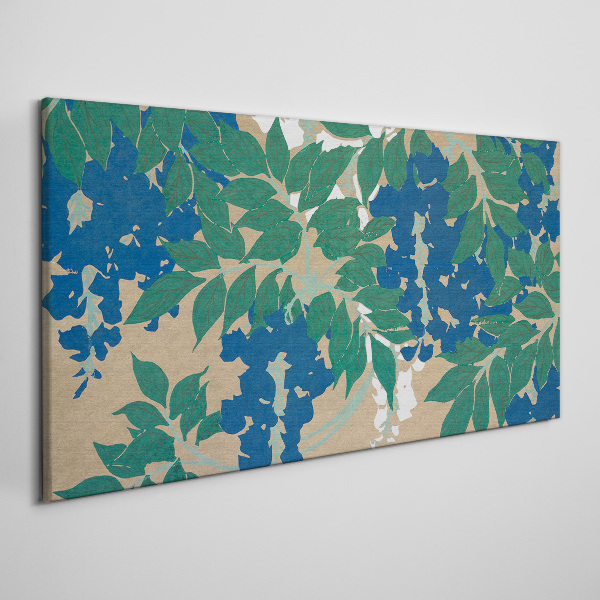 Tableau sur toile Feuilles vertes et bleues en abstraction