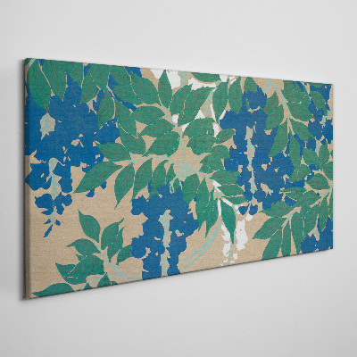 Tableau sur toile Feuilles vertes et bleues en abstraction
