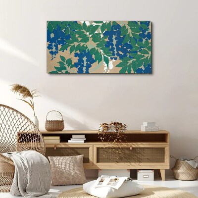 Tableau sur toile Feuilles vertes et bleues en abstraction