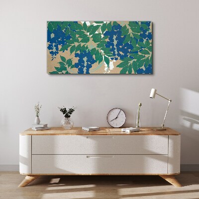 Tableau sur toile Feuilles vertes et bleues en abstraction
