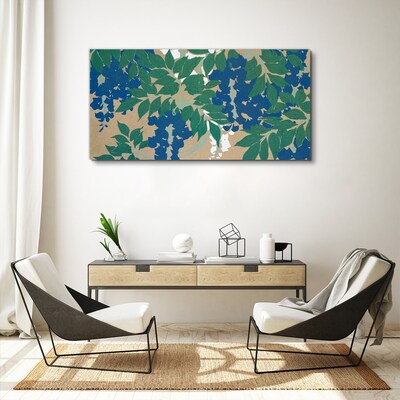 Tableau sur toile Feuilles vertes et bleues en abstraction