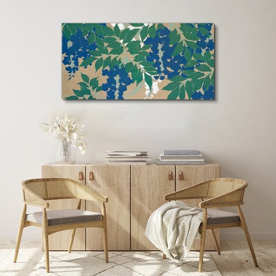 Tableau sur toile Feuilles vertes et bleues en abstraction
