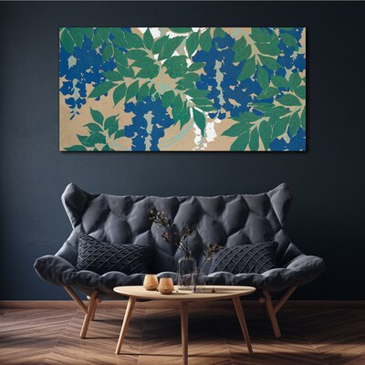 Tableau sur toile Feuilles vertes et bleues en abstraction