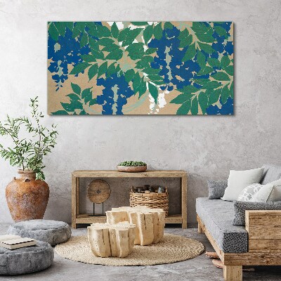 Tableau sur toile Feuilles vertes et bleues en abstraction