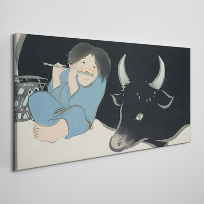 Tableau imprimé sur toile Enfance avec le bétail