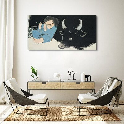 Tableau imprimé sur toile Enfance avec le bétail