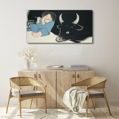 Tableau imprimé sur toile Enfance avec le bétail