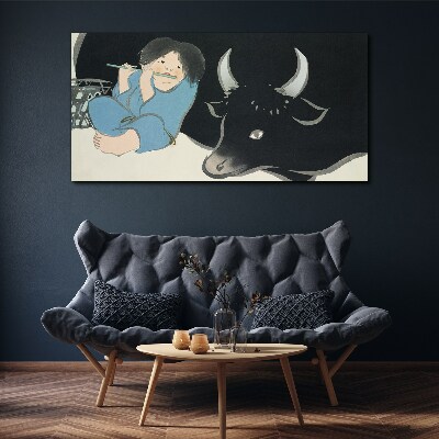 Tableau imprimé sur toile Enfance avec le bétail