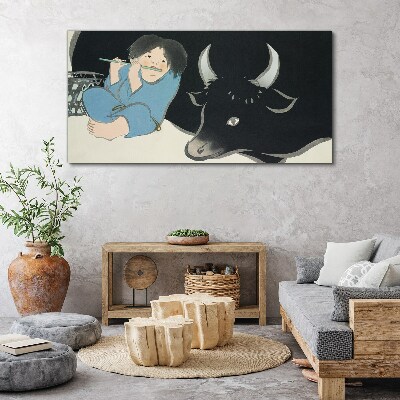 Tableau imprimé sur toile Enfance avec le bétail