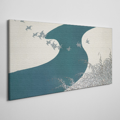 Tableau imprimé sur toile Une rivière calme avec des oiseaux qui s'envolent