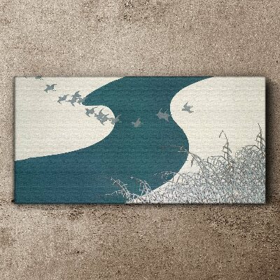 Tableau imprimé sur toile Une rivière calme avec des oiseaux qui s'envolent