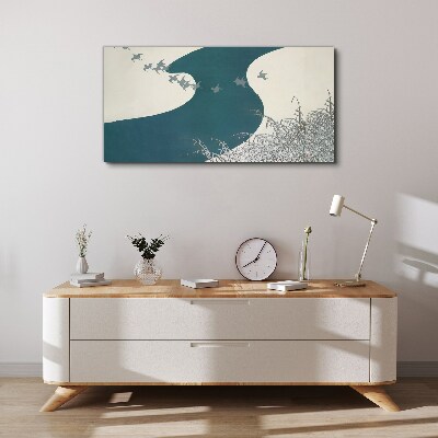 Tableau imprimé sur toile Une rivière calme avec des oiseaux qui s'envolent