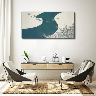 Tableau imprimé sur toile Une rivière calme avec des oiseaux qui s'envolent