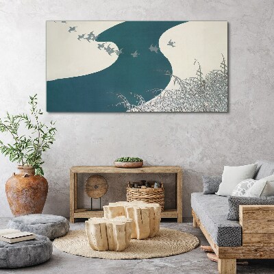 Tableau imprimé sur toile Une rivière calme avec des oiseaux qui s'envolent