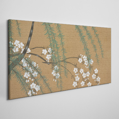 Tableau sur toile Branches florales sur fond marron