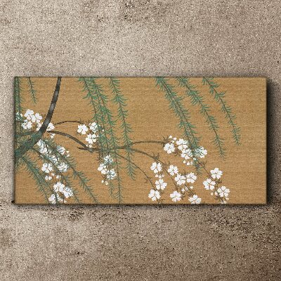 Tableau sur toile Branches florales sur fond marron