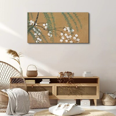 Tableau sur toile Branches florales sur fond marron