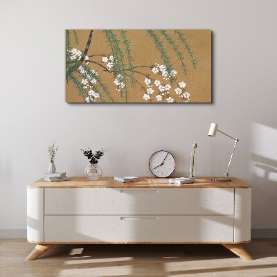 Tableau sur toile Branches florales sur fond marron