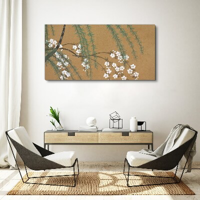 Tableau sur toile Branches florales sur fond marron