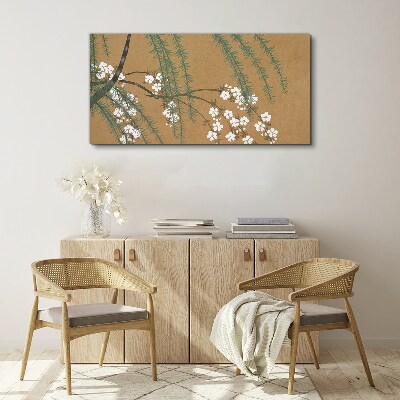 Tableau sur toile Branches florales sur fond marron
