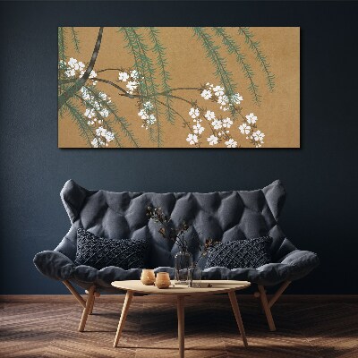 Tableau sur toile Branches florales sur fond marron