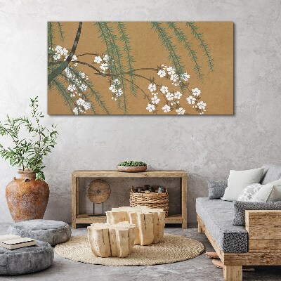 Tableau sur toile Branches florales sur fond marron