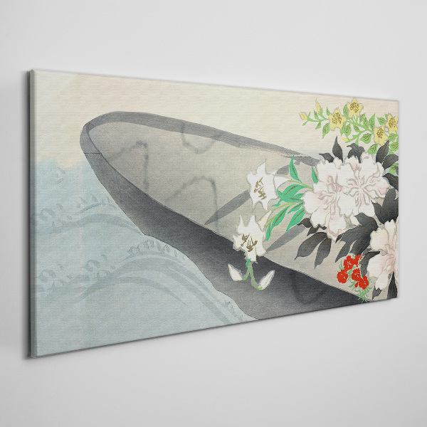 Tableau imprimé sur toile Bateau fleuri sur eau calme