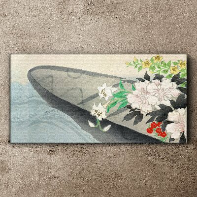 Tableau imprimé sur toile Bateau fleuri sur eau calme