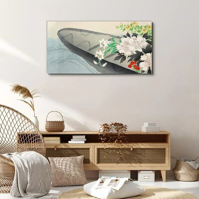 Tableau imprimé sur toile Bateau fleuri sur eau calme
