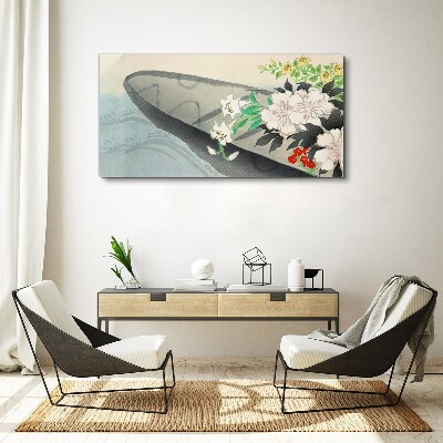 Tableau imprimé sur toile Bateau fleuri sur eau calme