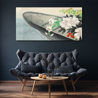 Tableau imprimé sur toile Bateau fleuri sur eau calme