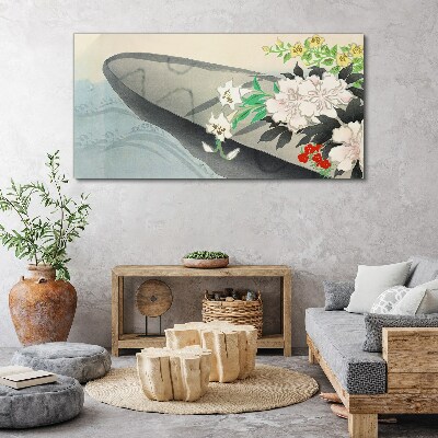 Tableau imprimé sur toile Bateau fleuri sur eau calme
