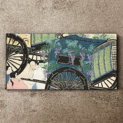 Tableau sur toile Une scène avec une poussette sur fond de fleurs