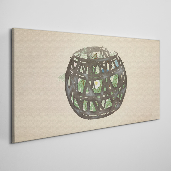 Tableau sur toile "Panier en osier avec verdure"