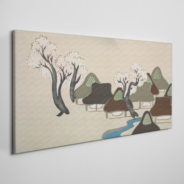 Tableau sur toile Un paysage paisible avec des maisons et des arbres