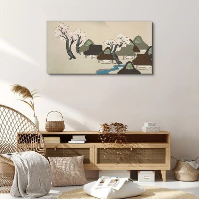 Tableau sur toile Un paysage paisible avec des maisons et des arbres