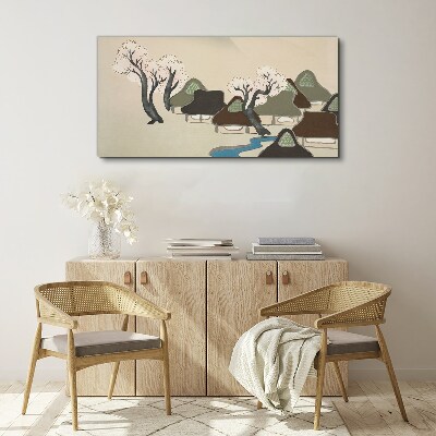 Tableau sur toile Un paysage paisible avec des maisons et des arbres