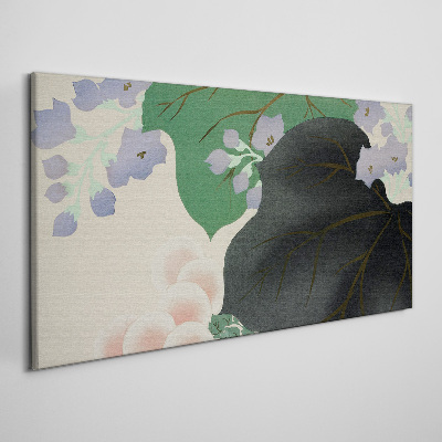 Tableau toile imprimée Feuille verte avec des fleurs