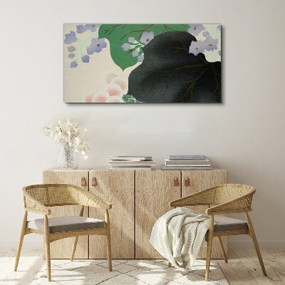 Tableau toile imprimée Feuille verte avec des fleurs